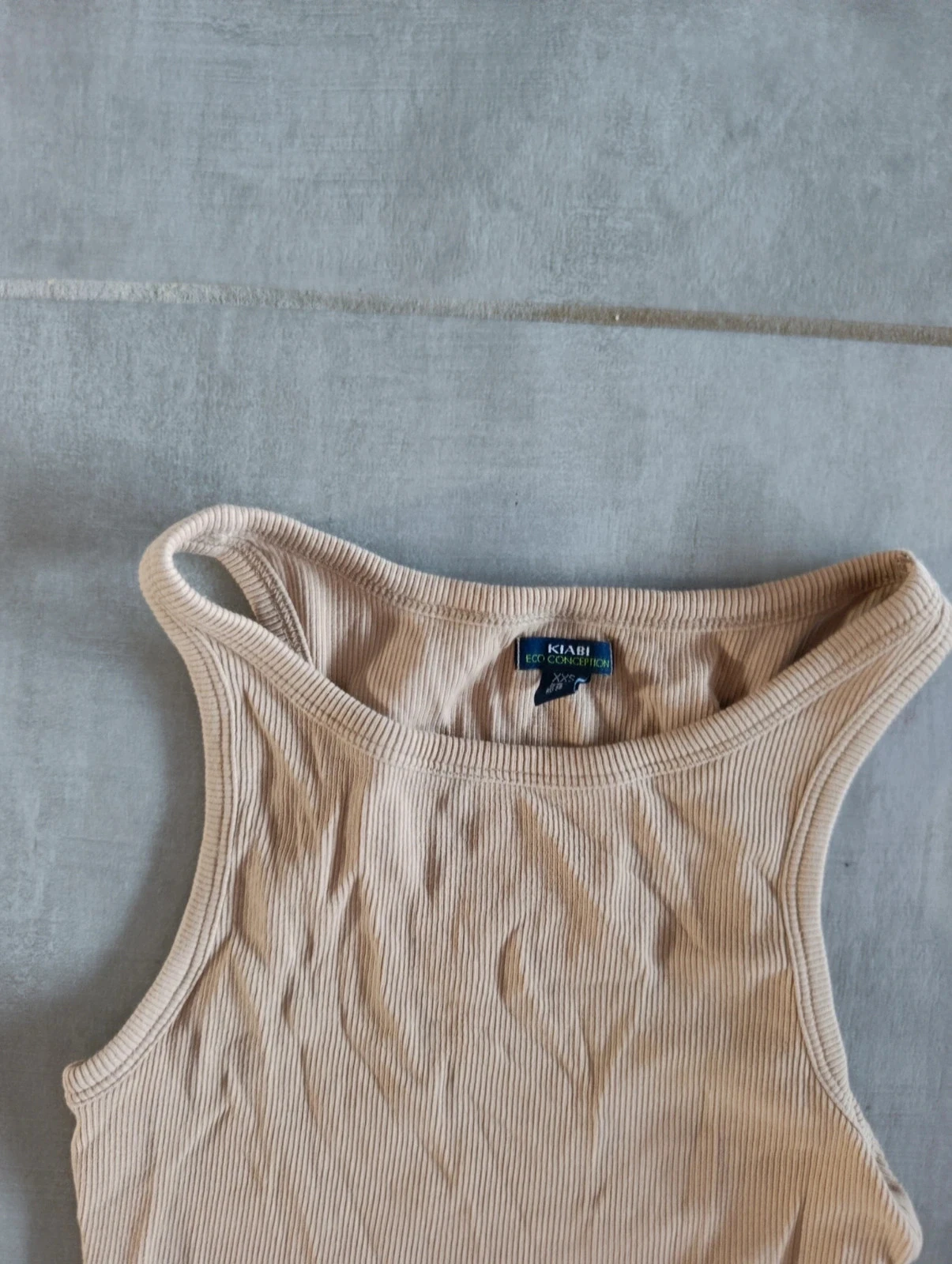 Beige ribbed Kiabi crop top XXS – women's tank top – stretch cotton – photo 3